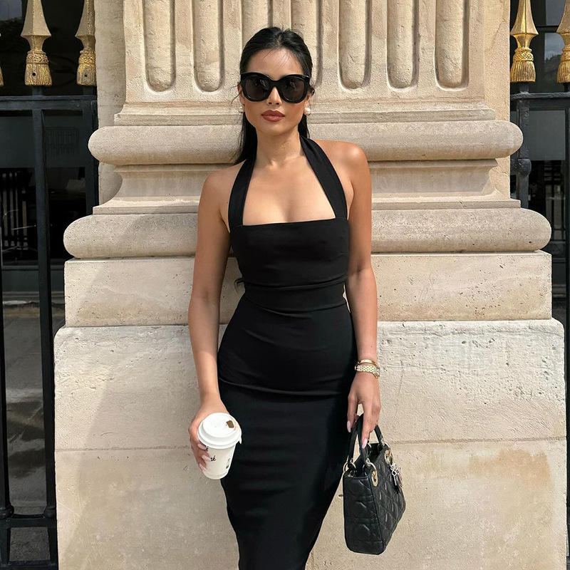 Amelita Sexy Hanging Neck Backless Fashionable Temperament Slimming Women's Dress
